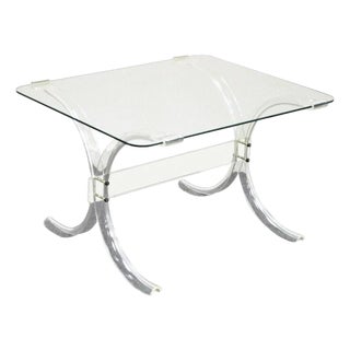 Vintage Mid Century Modern Glass Top Lucite X-Base Butterfly Side End Table For Sale