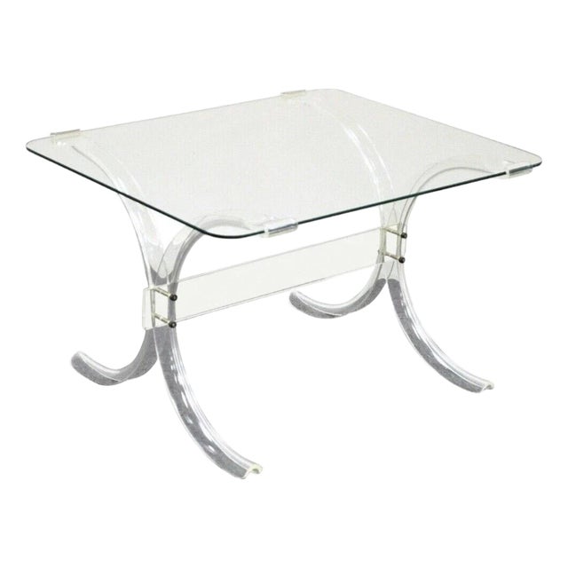 Vintage Mid Century Modern Glass Top Lucite X-Base Butterfly Side End Table For Sale