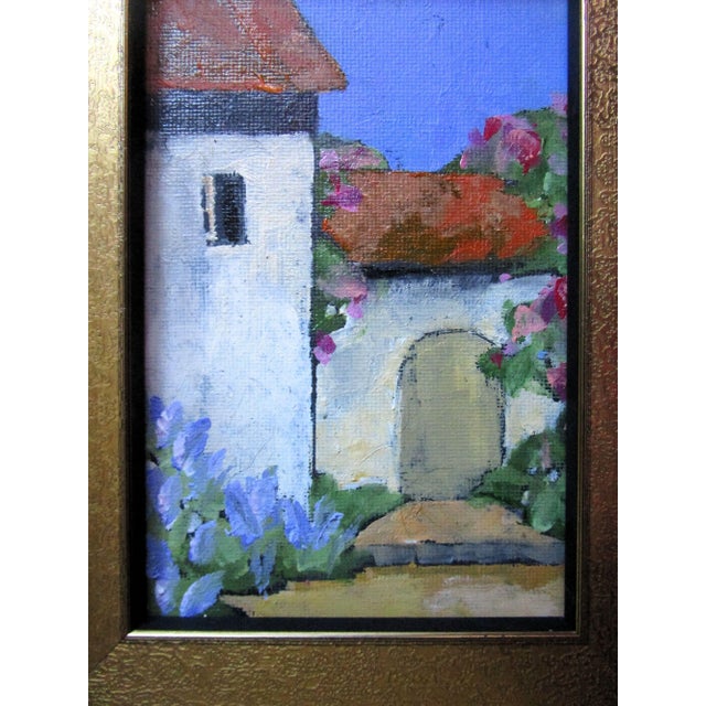 Framed Mission Garden landscape oil painting by Lynne French. The signed original painting measures 4x6 inches on...