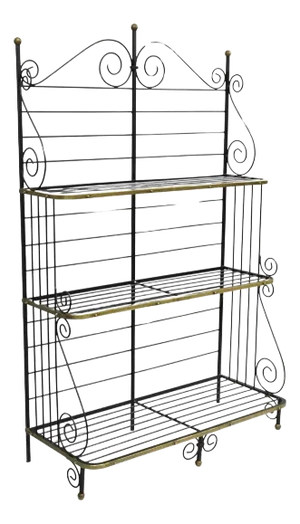 Vintage French Bakers Rack 3 Tier Scrolling Wrought Iron and Brass Etagere