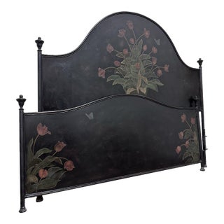 Vintage Hand-Painted King-Size Metal Bed For Sale