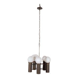 Mid-Century Five-Light Brass Finish Chandelier For Sale