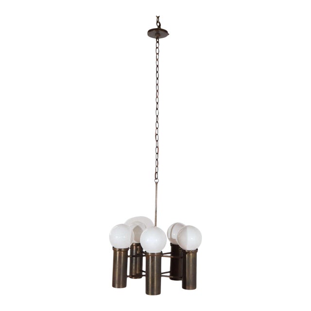 Mid-Century Five-Light Brass Finish Chandelier For Sale