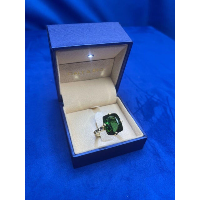Green Cushion Large Green Tourmaline Diamond Cocktail Compass Statement 18 Karat Yellow, Size 7 For Sale - Image 8 of 10