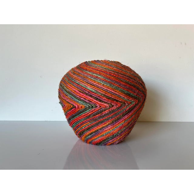 80's Vintage Colorful Woven Jute Macrame Fiber Art Vase For Sale - Image 13 of 13