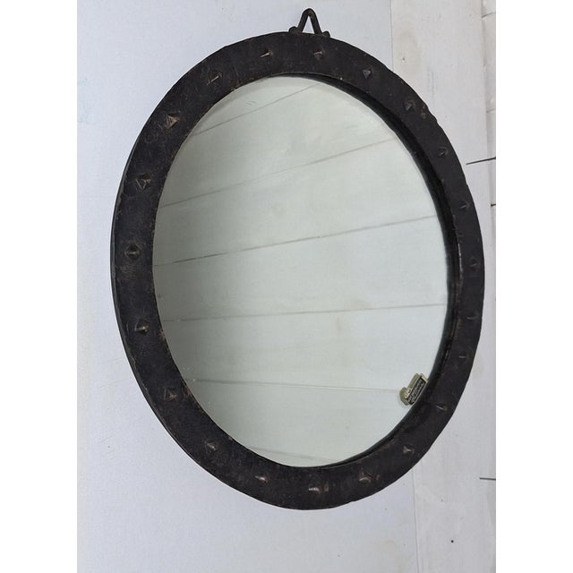 Vintage Brutalist Wall Mirror with Black Wrought Iron Frame, 1960s, in Very Good conditions. Designed 1960 to 1969