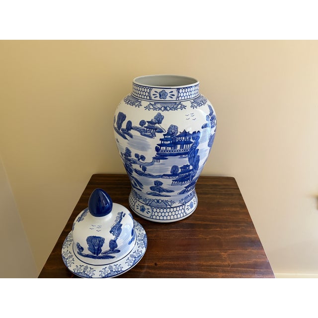 Monumental Blue and White Chinoiserie Porcelain Ginger Jar For Sale - Image 12 of 12