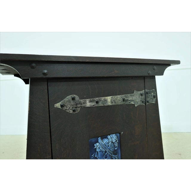 Mission Antique Arts & Crafts Mission Oak Smoking Cabinet For Sale - Image 3 of 13