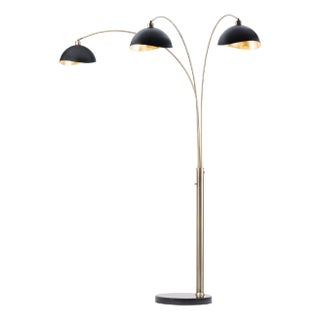 1970s Mid Century Luna Bella 3-Light Brass Floor Lamp by Nova of California - Matte Black, Weathered Brass, Gold Leaf, Black Marble Base For Sale