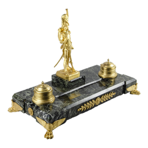 Late 19th Century Napoleon III 'Vieille Garde' Sculpture With Inkwells and Marble Base Inkstand by Armand Le Véel and Susse Frères, France