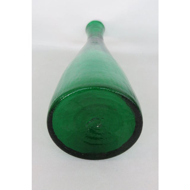 Mid-Century Modern Emerald Green Crackle Glass Decanter Bottle Vase No Stopper For Sale - Image 3 of 13