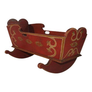 19thc Original Paint Decorated Pennsylvania Doll Cradle For Sale