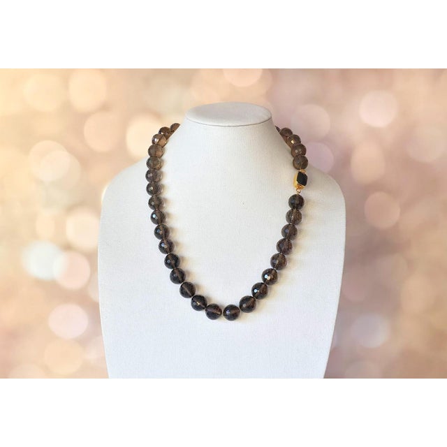 Vintage Art Deco Smoky Quartz Beaded Necklace With Gold-Plated Quartz Clasp For Sale In Cleveland - Image 6 of 8