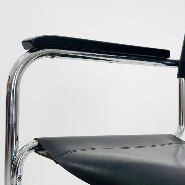 Black Bauhaus Black Leather Iconic Armchair by Mart Stam for Thonet, 1980s For Sale - Image 8 of 11