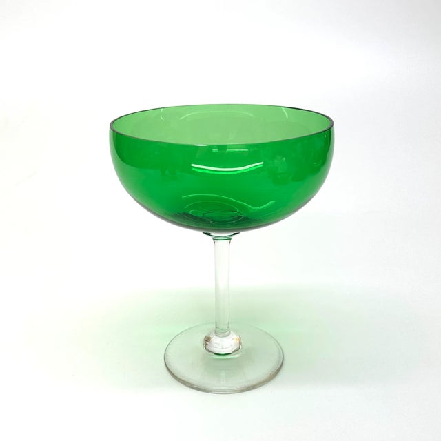 Mid-Century Modern Apple Green Stemmed Glass Curation - Group of 5 For Sale - Image 3 of 8