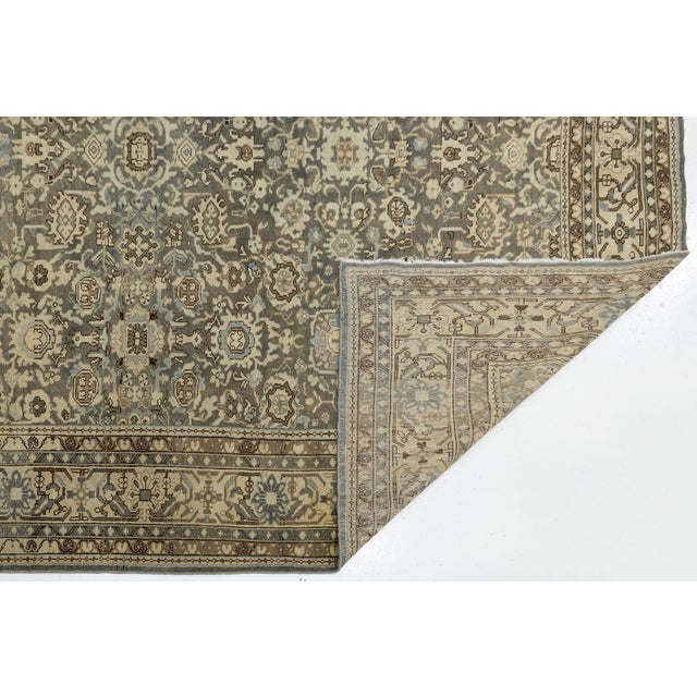 Islamic Antique Malayer Style Rug With Muted Slate, Charcoal, and Ivory Botanical Motif For Sale - Image 3 of 12