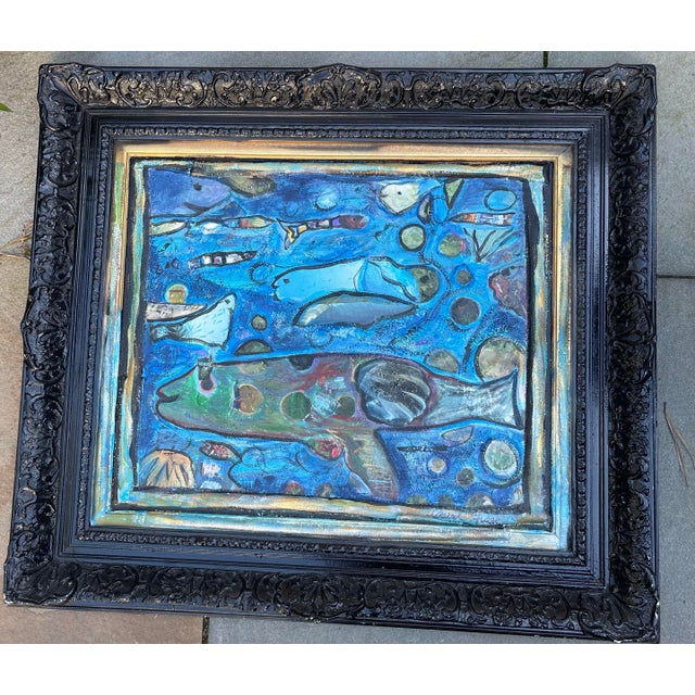 2020s “We Can Do Anything” Original Contemporary Abstract Fish Painting by Cheryl Fudge in Ornate Vintage Frame For Sale - Image 5 of 8