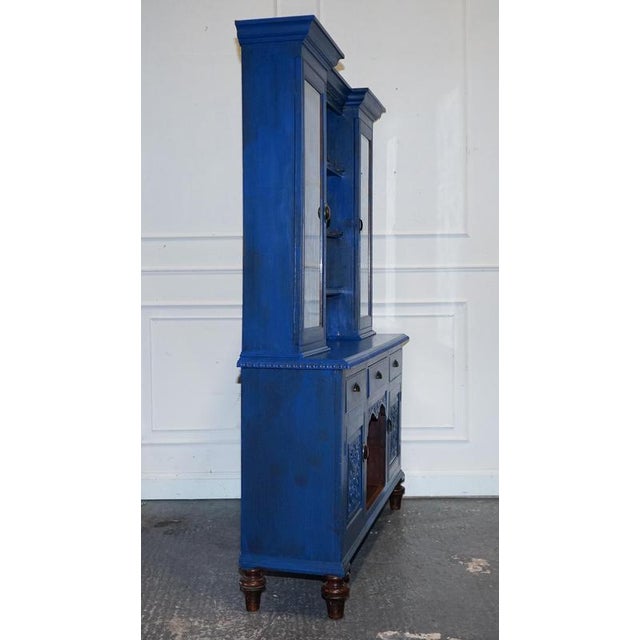 Antique Victorian Vibrant Blue Hand-Painted Kitchen Cupboard For Sale - Image 18 of 18