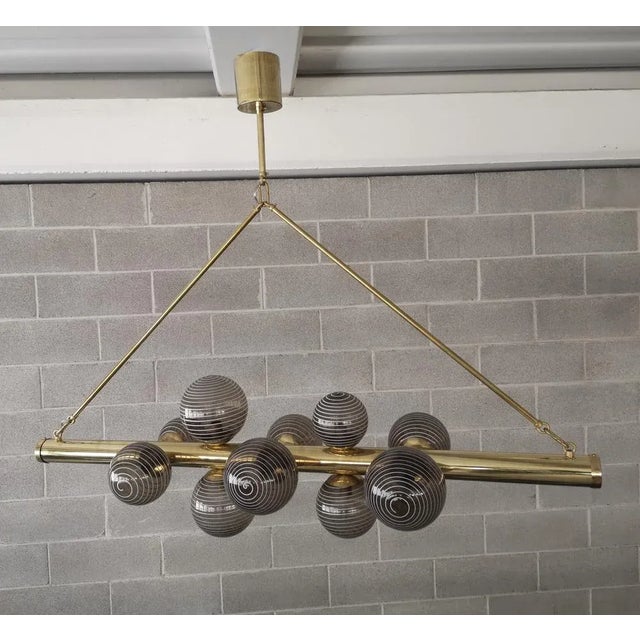 Gold Mid-Century Murano Glass and Brass Chandelier, 2000a For Sale - Image 8 of 9