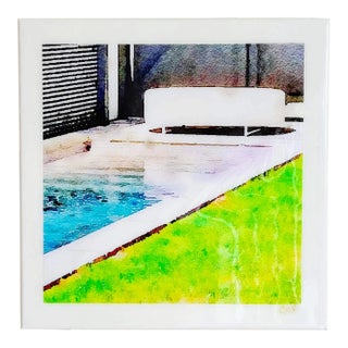 Hockney Style Swimming Pool Art - Digital Watercolor Print Sealed With Resin on Canvas by Suzanne MacCrone Rogers For Sale