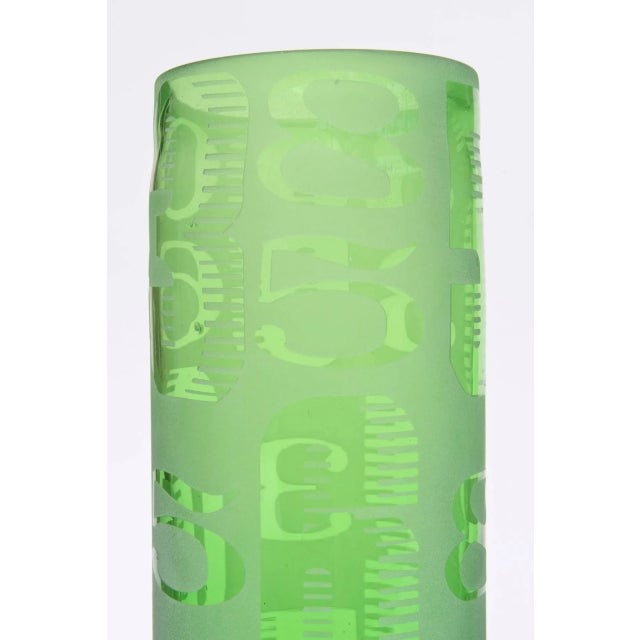 1980s Vintage Graduated Frosted and Etched Numbered Light Green Glass Vases - Set of 3 For Sale - Image 5 of 11