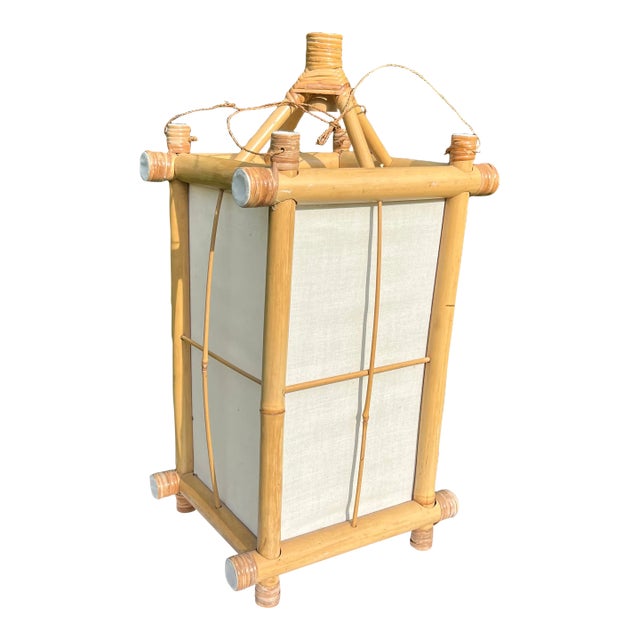 Large Bamboo and Fabric Lantern For Sale