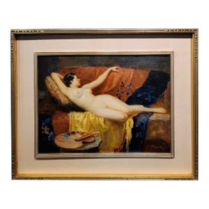 Joseph Tomanek- Nude Model in the Artist Studio-1920/30s Oil Painting