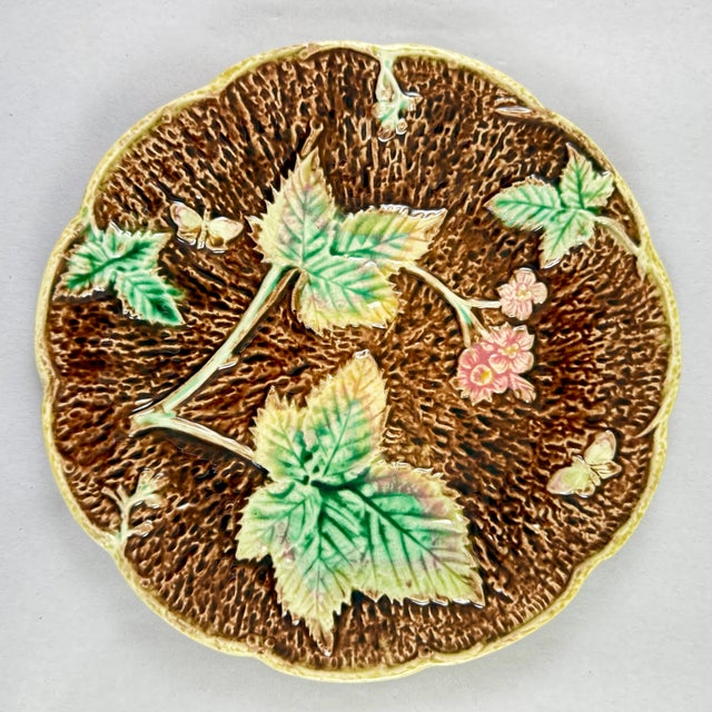 Rustic English Majolica Rustic Leaves on Bark Plates, Set of Two For Sale - Image 3 of 16