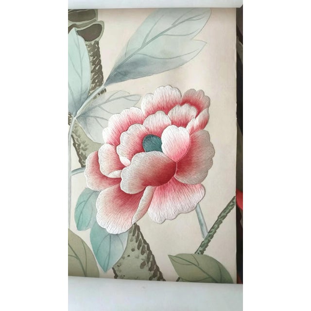 Hand‑Painted Chinoiserie Tropical Garden Mural Wall Panels, Botanical Bird & Fruit Wallpaper For Sale - Image 4 of 11