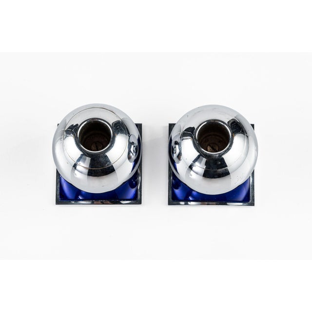 Art Deco Chrome and Cobalt Blue Candleholders by Walter Von Nessen for Chase, 1930s For Sale - Image 12 of 14