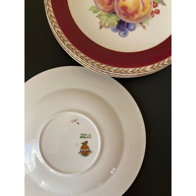Early 20th Century Crown Ducal Red Burgundy and Gold Border Fruit Decorated Porcelain Plates- Set of 6 For Sale - Image 12 of 18