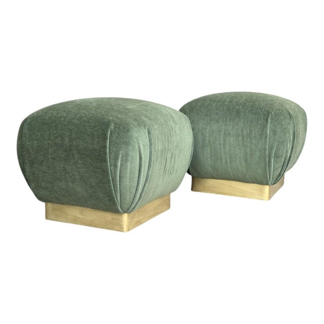 Forest Green 1970’s Hollywood Regency Karl Springer Style Poufs Stools in Green Mohair - A Pair For Sale - Image 8 of 13