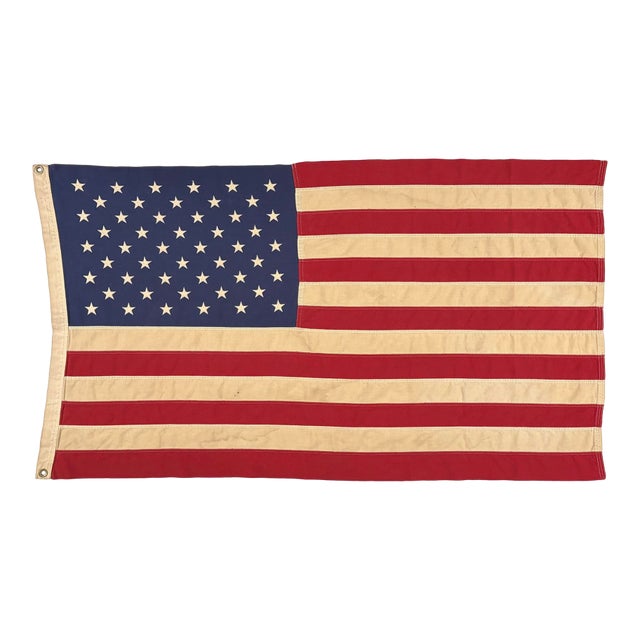 Vintage Cotton Embroidered American Flag For Sale