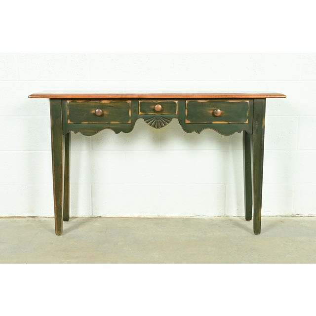 French Country Green Painted Maple Console Table or Entry Table by Virginia House For Sale - Image 12 of 12