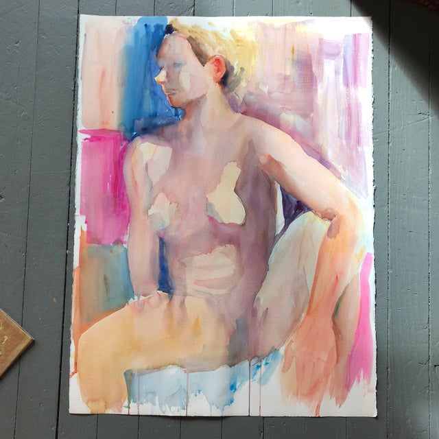 1970s Original Female Nude Vintage Watercolor Study Lg For Sale - Image 5 of 5