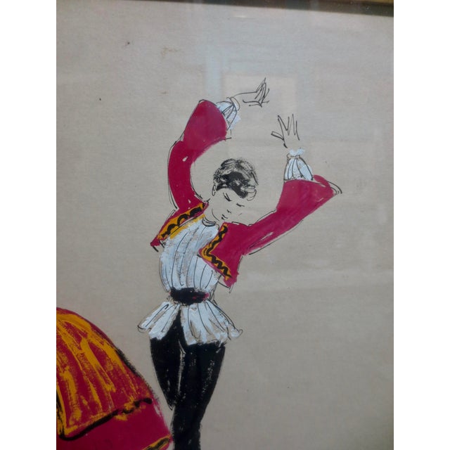 Costume Sketch French Dated 1957 For Sale - Image 9 of 9