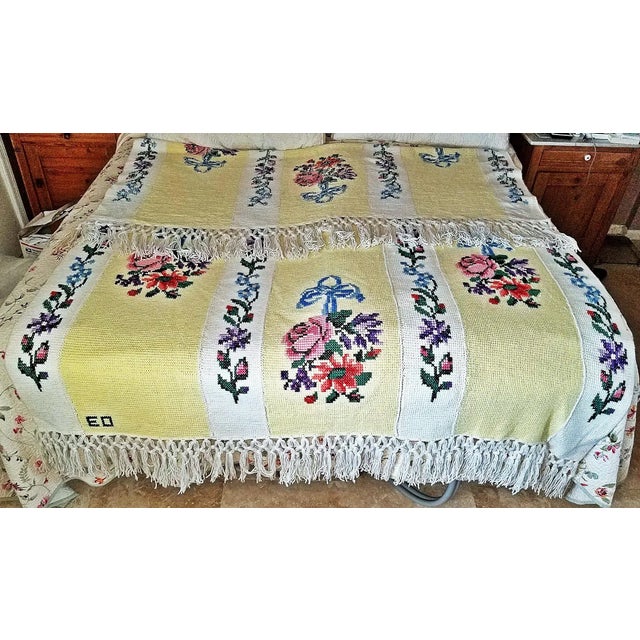 Plastic 1970s Hand-Knit Queen Sized Bed Throw Aghan For Sale - Image 7 of 11