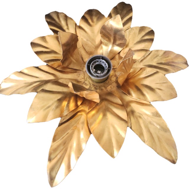 Ornamental & Decorative Materials Hollywood Regency Florentine Flower-Shaped Gilt Flush Mount from Hans Kögl, Italy, 1960s For Sale - Image 7 of 18