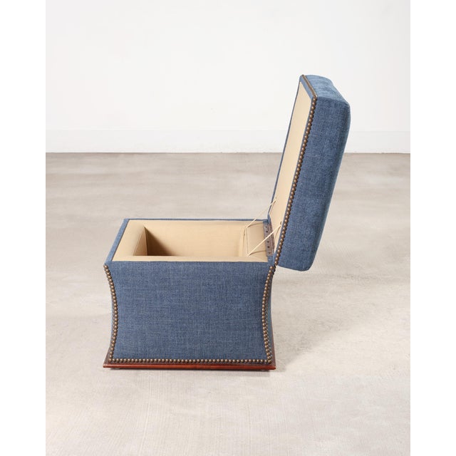 Ralph Lauren 'Florence' Storage Ottoman in Damask Blue Linen For Sale - Image 14 of 18