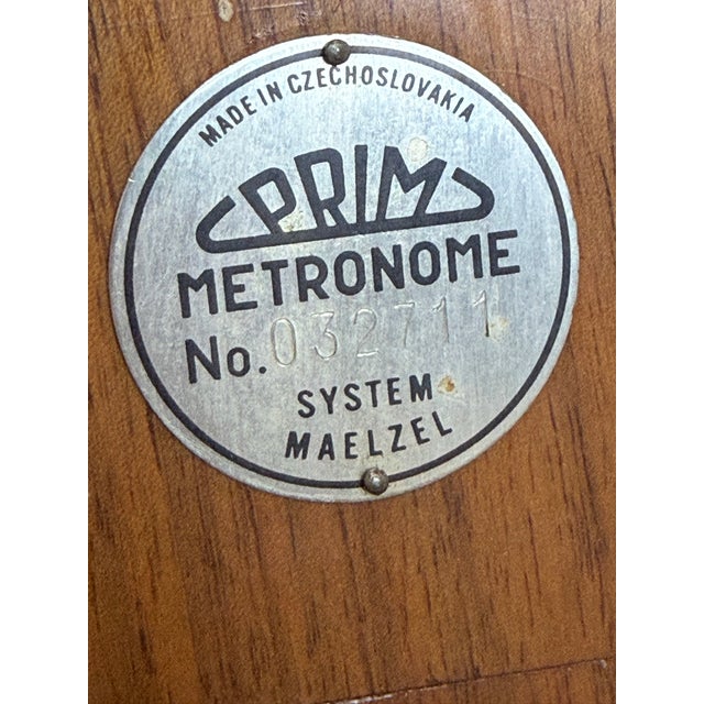 Vintage Mid-Century Czechoslovakian Prim Working Mechanical Metronome in Wood Circa 1960's For Sale - Image 4 of 12