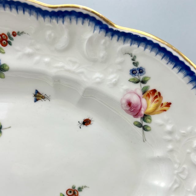 Hollywood Regency Large Antique Oval Porcelain Plate with Hand-Painted Flowers and Insects from Nantgarw England, 1810s For Sale - Image 3 of 13