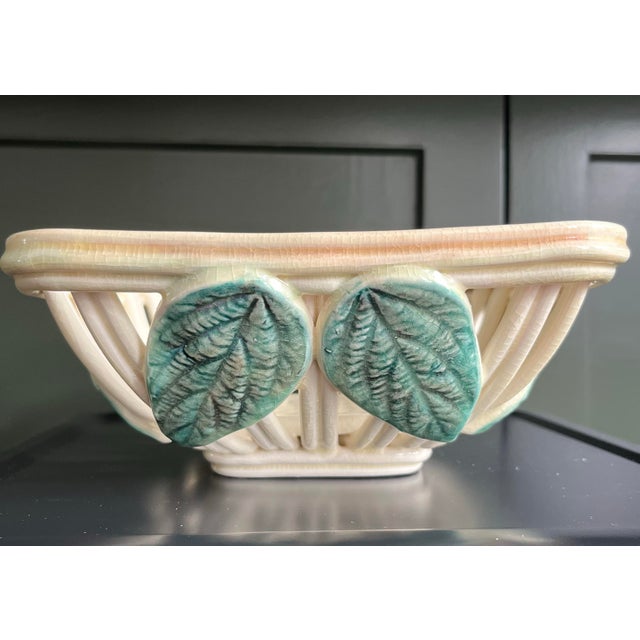 Vintage French Open-Weave Ceramic Bowl With Barbotine Lemon Leaves For Sale - Image 4 of 12