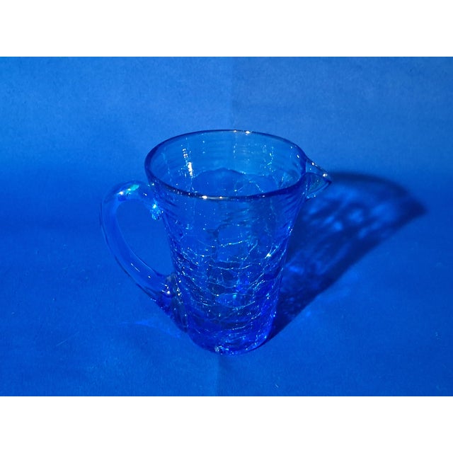 Mid-Century Modern C 1960 Pilgrim Glass Co. Sapphire Blue Crackle Glass Mini Pitcher For Sale - Image 3 of 7