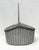 Circa 1950s woven out of aluminum with brass trim and center double lidded basket. When handle is up total height is 14",...