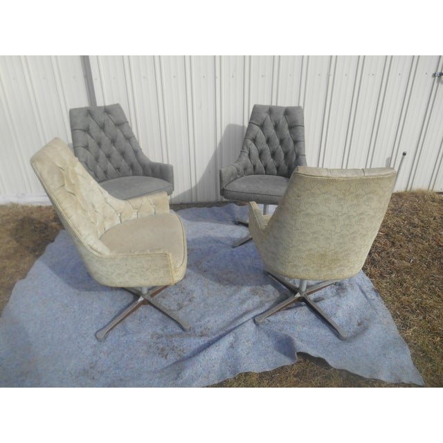 Mid-Century Modern Vintage 1960-70's MCM Tufted Swivel Dining Chairs- Set of Four For Sale - Image 3 of 9