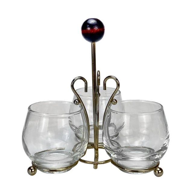 Mid-Century Gold Bar Serving Caddy with 3 Whiskey Glasses- 4 Pieces For Sale - Image 12 of 12