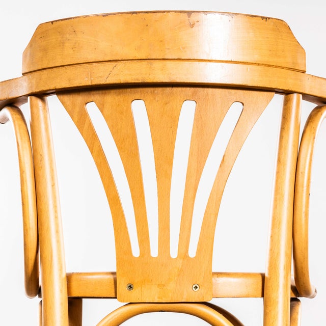 Brown Vintage Blonde Fan Back Armchairs with Patterned Seat, 1950s, Set of 6 For Sale - Image 8 of 11