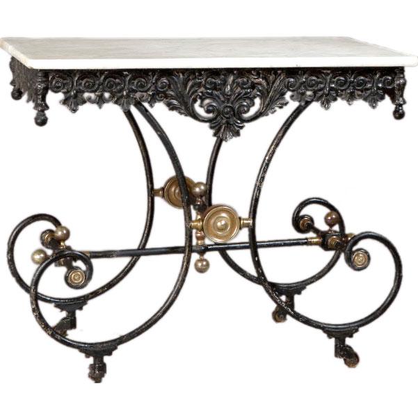 Antique French 19th Century WroughtIron Baker's Table With Marble Top