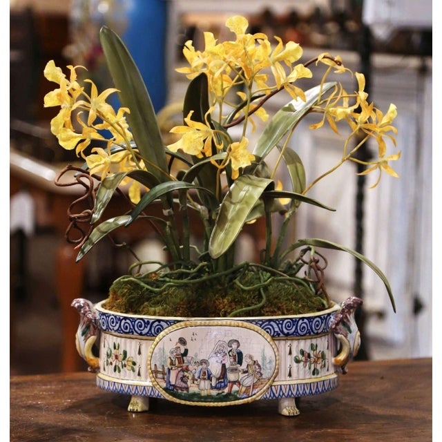 Late 19th Century 19th Century French Hand Painted Faience Jardinière Signed Hb Quimper For Sale - Image 5 of 13