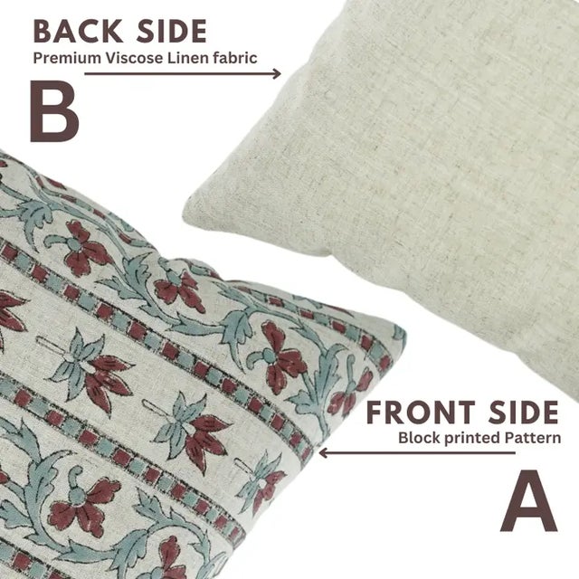 Fabdivine Indian Block Print Cushion Cover 16x16 Inch Viscose Linen-Laxmi For Sale - Image 4 of 5